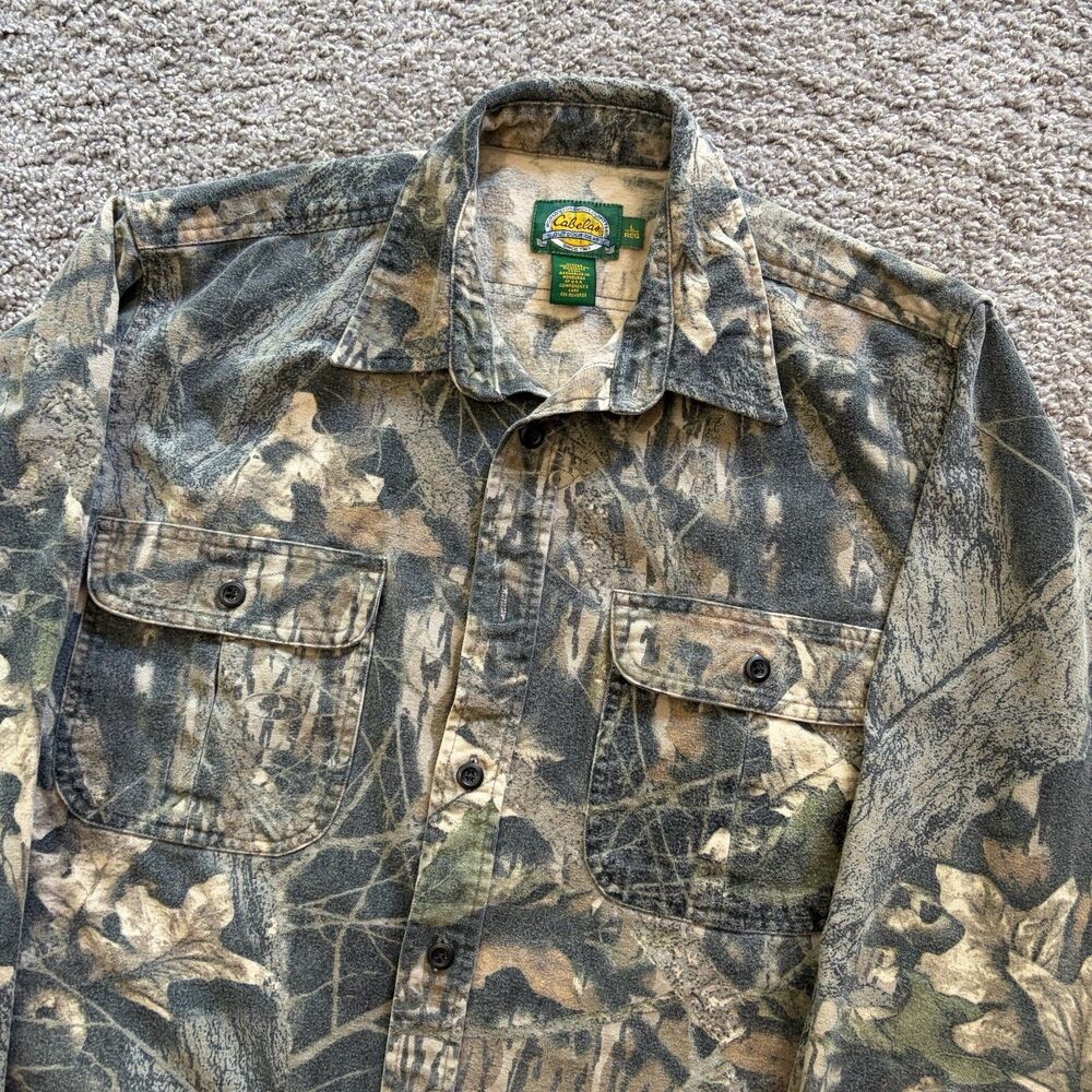 Cabela’s Long Sleeve Button Up Shirt Flannel Mossy Oak Flannel Mens Large - Picture 3 of 7